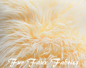 REMNANTS 6" x 10" YELLOW White Mongolian Two Tone Frost Faux Fur Shaggy Luxurious Long Pile Fur Fabrics