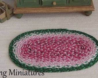 Specialty Watermelon Knotless Braided Rug 2x4 Inch in 1:12 Scale for Dollhouse Miniature Cottage Roombox