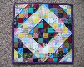 Handmade Purple Trimmed Doll Quilt or Candle Mat