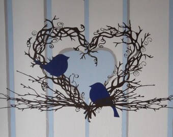 Twig Heart Wreath & Love Birds Vinyl Wall Decal