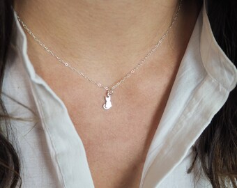 Tiny Sterling Silver Cat Necklace, Tiny Kitten Pendant Necklace, Sterling Silver Necklace