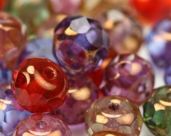Czech Glass Beads Fire Polished Gemstone Donuts 4x6mm Copper Multicolor (25) CZF346