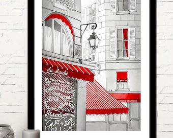 Paris Print/Cafe Paris/Fine art/illustration