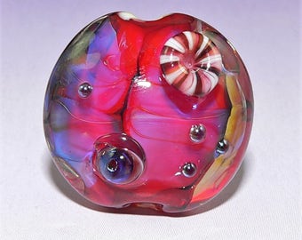 Handmade Lampwork Glass Focal bead made with fuchsia pink Silver Glass SRA