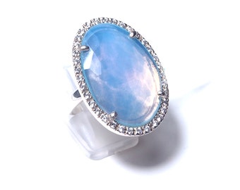 Blue chalcedony stone and silver ring