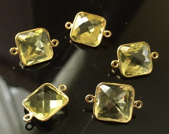 FINAL sale Five (5) natural lemon quartz connector size 10mm vermeil gold