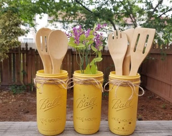 Rustic, farmhouse, mason jar, utensil holder