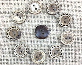 Coconut Buttons, 1.5cm Buttons, .60in Coconut Buttons, 15mm Coconut Buttons, 10 Coconut Buttons,