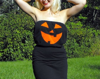 MADE TO ORDER Jack O Lantern Pumpkin Halloween Costume Womens Mini Dress