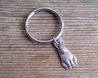 Silver Rabbit Keychain, Silver Bunny Key Chain, Silver Rabbit Key Ring, Silver Bunny Key Ring, Girls Keychain, Bunny Lover Gift