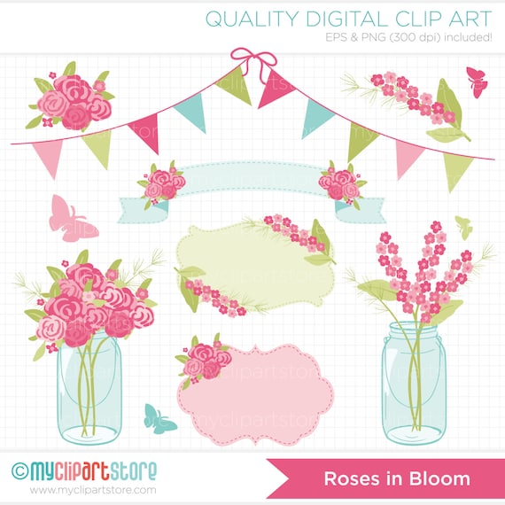 Download Mother's Day Roses in mason jars Clipart Farmhouse