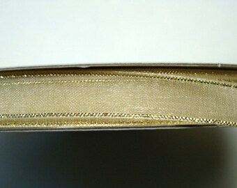 3/8" Organza Ribbon - Ivory with a Gold Edge - 25 yd Spool