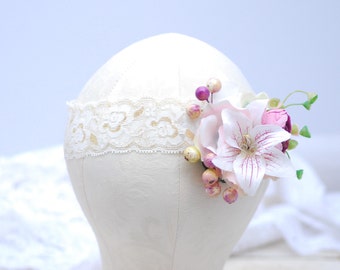 Red Pink flower crown Flower halo Bridal Crown Bridal flower wreath Wedding flower Bridal aceccessories Floral Head Wreath Girl flower crown