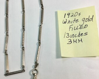 1920s Pocket Watch Chain White Gold Filled 13 inches 3mm