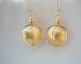 Gold Earrings In Murano Glass
