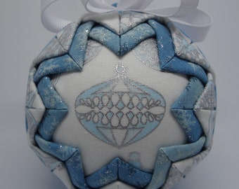 Quilted Fabric Ornament Winter Holiday Christmas Blue