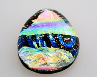 Dichroic Cabochon, Teardrop Cabochon, 21 mm x 28 mm, Fused Cabochon, Jewelry Cab, Mosaic Tile, Fused Glass Tile
