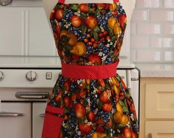 Retro Apron Mixed Fruits on Black CHLOE