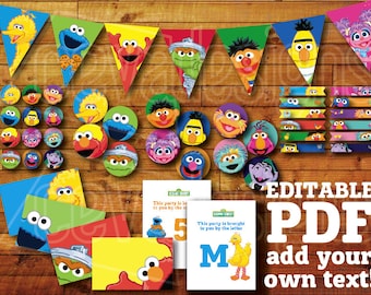 60+ pages Printable Sesame Street Birthday Decoration / Sesame Street Party Decor Instant Digital Download with Elmo Banner / Bunting