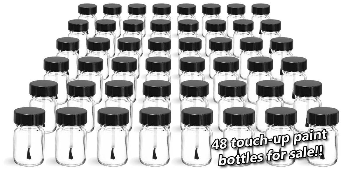 48 Clear Glass Touch Up Bottles w/ Brush Cap 1/2 oz size Art