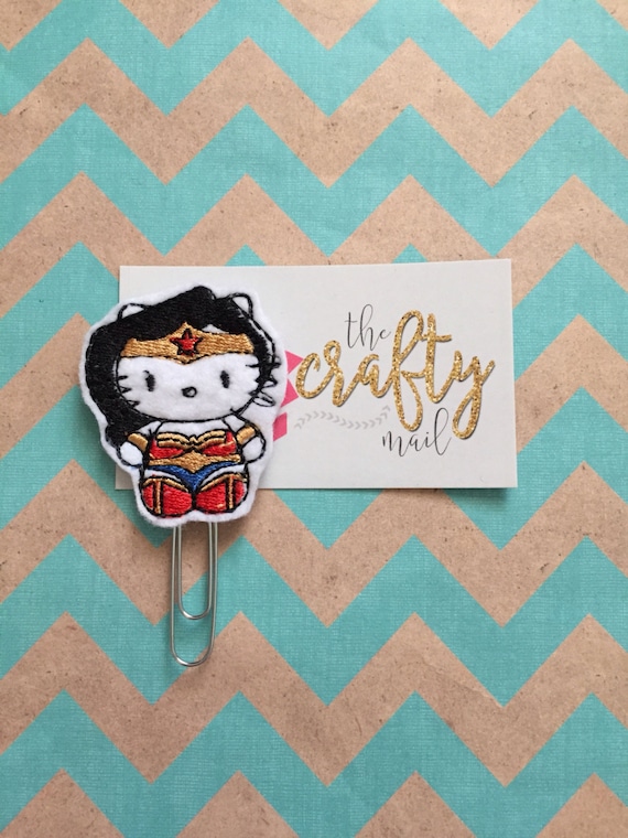 Wonder Kitty/Cat Planner Clip/Paper Clip/Feltie Clip. Hero planner clip. Wonder Woman planner clip. Character planner clip