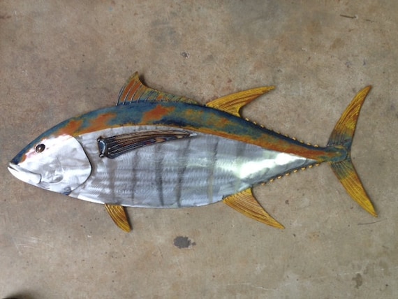 Yellow Fin Tuna Fish 36in Handmade Metal Wall Art Sculpture Tropical Beach Coastal