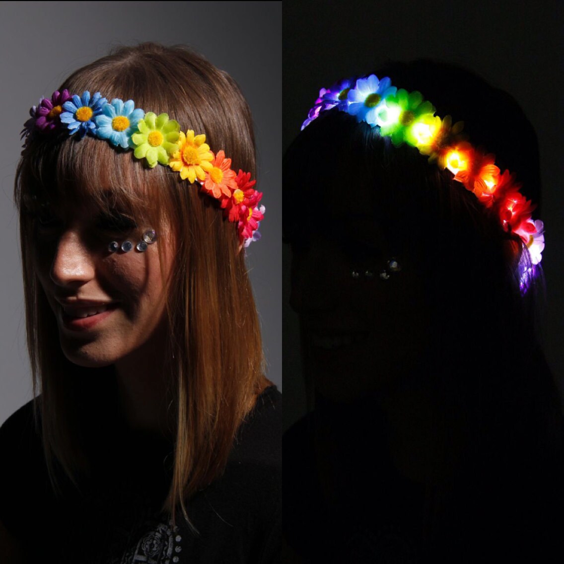 Rainbow LED Flower Crown with Rainbow LEDs Light up flower