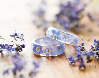 Real Flower Ring - Forget me Nots, Botanical Jewellery , Something Blue , Pressed Flower Ring , Nature Jewellery , Resin Ring , Blue Ring