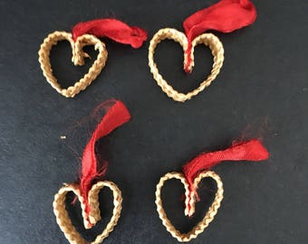 Vintage Swedish Straw Heart Ornaments. Scandinavian Christmas.