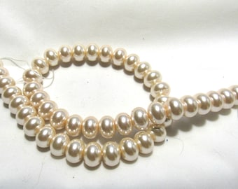 12mm Glass Pearl Rondelle Bead Strand Cream (B136b2)