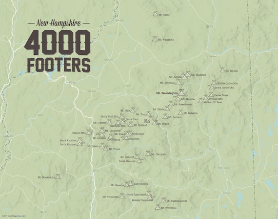 New Hampshire 4000 Footers Map 11x14 Print Il 89qg 