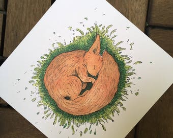 Sleep tight - squirrel - post card 14, 8 x 14, 8 cm, 300 g