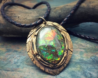 Bronze PMC and Vivid Ammolite Necklace.