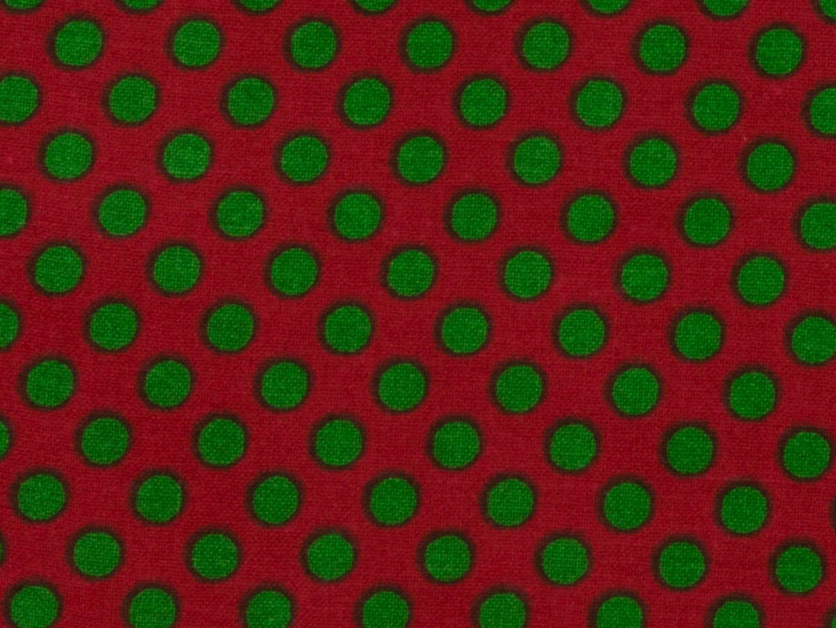 Christmas fabric Christmas green polka dots on red background