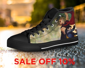 Thor And Loki High Top Sneaker, Thor Ragnarok Converse Shoes, Loki Tom Hiddleston Custom Shoes, Marvel Avengers Superhero Custom Shoes Comic