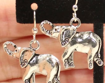 Elephant Earrings, Elephant Jewelry, Birthday Gifts, Zen Elephant Earrings, Animal Charm Earrings, Silver Elephants E48