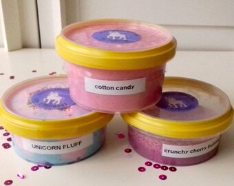 FREE SHIPPING: Unicorn Trio Tower (Popcorn Slime 7oz, Unicorn Fluff 7oz and Crunchy Cherry Floam 3.5oz) Cheap Slime, Free slime, Floam