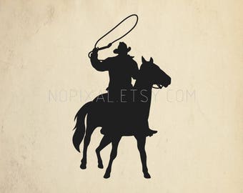 SVG - DXF Cowboy Rodeo Front View Silhouette Stencils Vector Arts for Prints, Cricut, Cameo, Cut Files