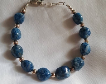 Vintage CAROLYN POLLACK RELIOS Sterling Silver Blue Lapis Oval Bead Bracelet