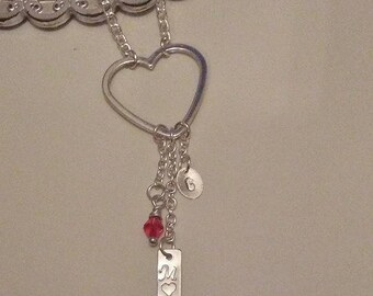 Hand Stamped Mom and Child Necklace Birthstone and Initial Personalized Mother's Gift