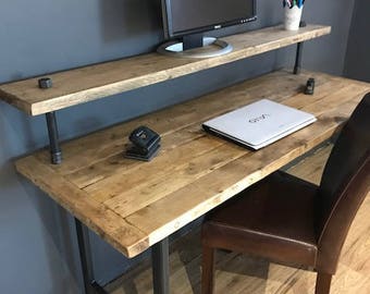 Reclaimed Wood PC Table with Monitor Stand