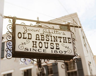 Louisiana Bar Sign, New Orleans Fine Art Photography, Old Absinthe House, French Quarter Print, Jean Lafitte, Black, White, Wal Art