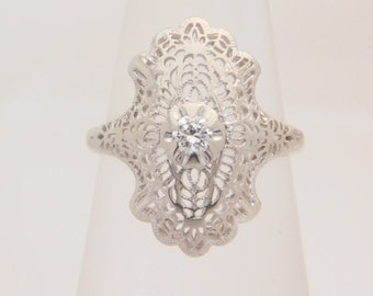 0.10 Carat Round Cut Diamond Ring 14K White Gold