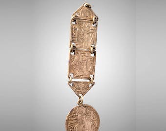 Egyptian revival brass watch fob hyrogliphics