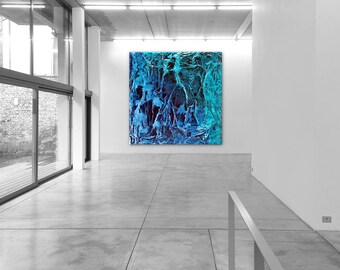 Abstract XXL modern blue & green texture canvas