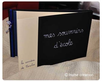 Great "my memories of school" photo album personalized for beige panoramic photos, black background