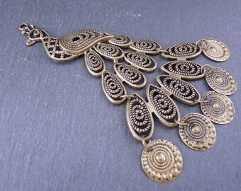 1 maxi pendant Peacock articulated and Ajoure 106 x 66 mm - bronze (BP1409)