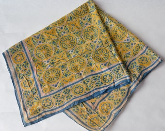 Vintage 1970s Batik Scarf Bandana Square Hand Rolled edge -OSB2