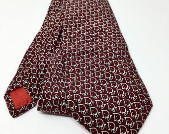 Vintage 80s DIor silk print necktie tie Christian Dior