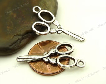 8 Scissor Charms (Double Sided) 30x14mm Antique Silver Tone Metal - BB26